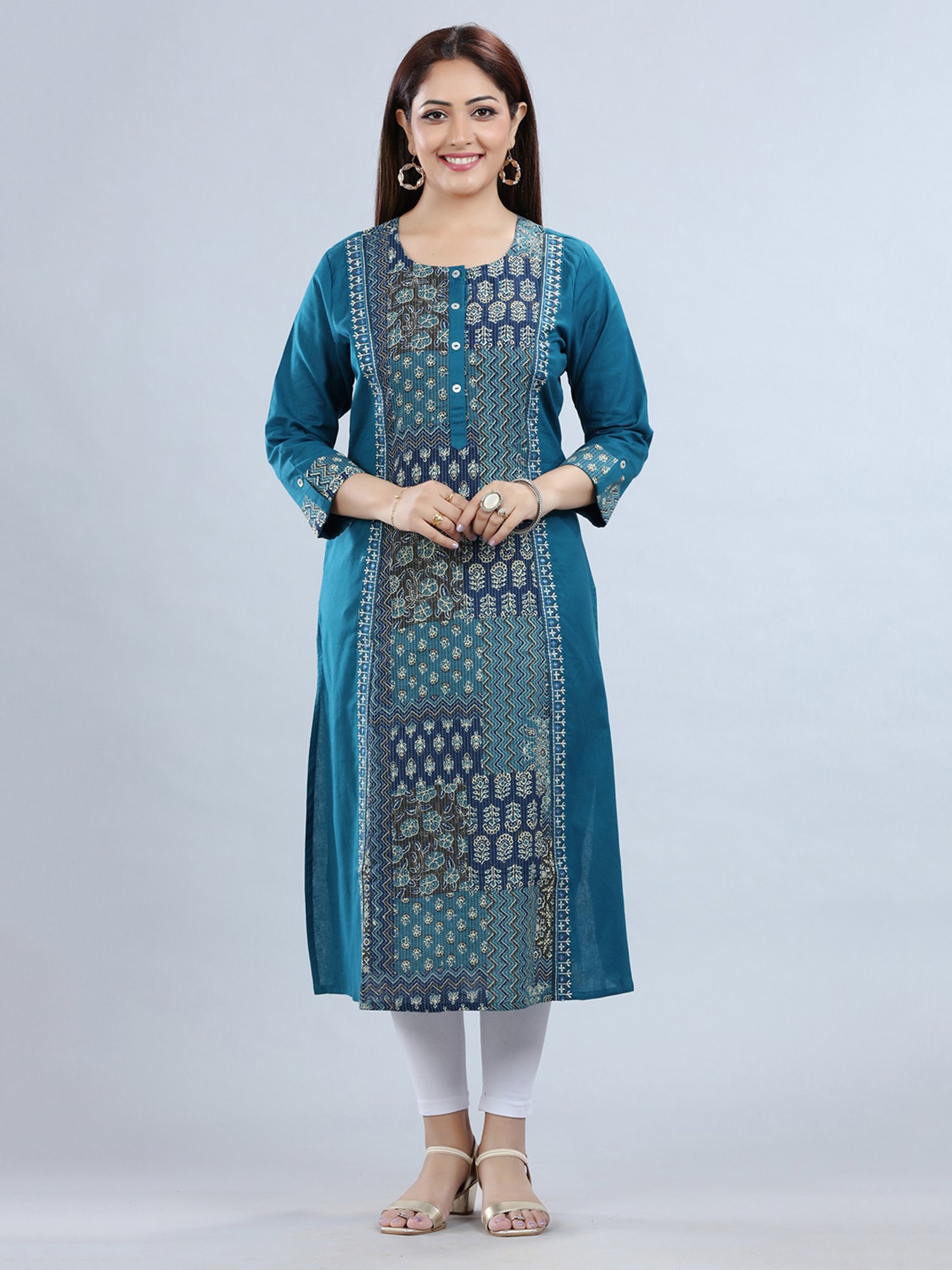 Cotton Culture Blue Printed A Line Kurta