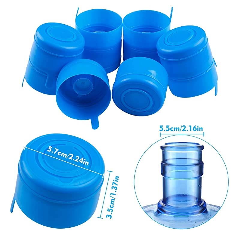 20 Pieces Non Spill Caps Anti Splash Bottle Caps Reusable for 55mm 3 and 5 Gallon Water Jugs with 2 Pieces Water Bottle HandleRandom Color