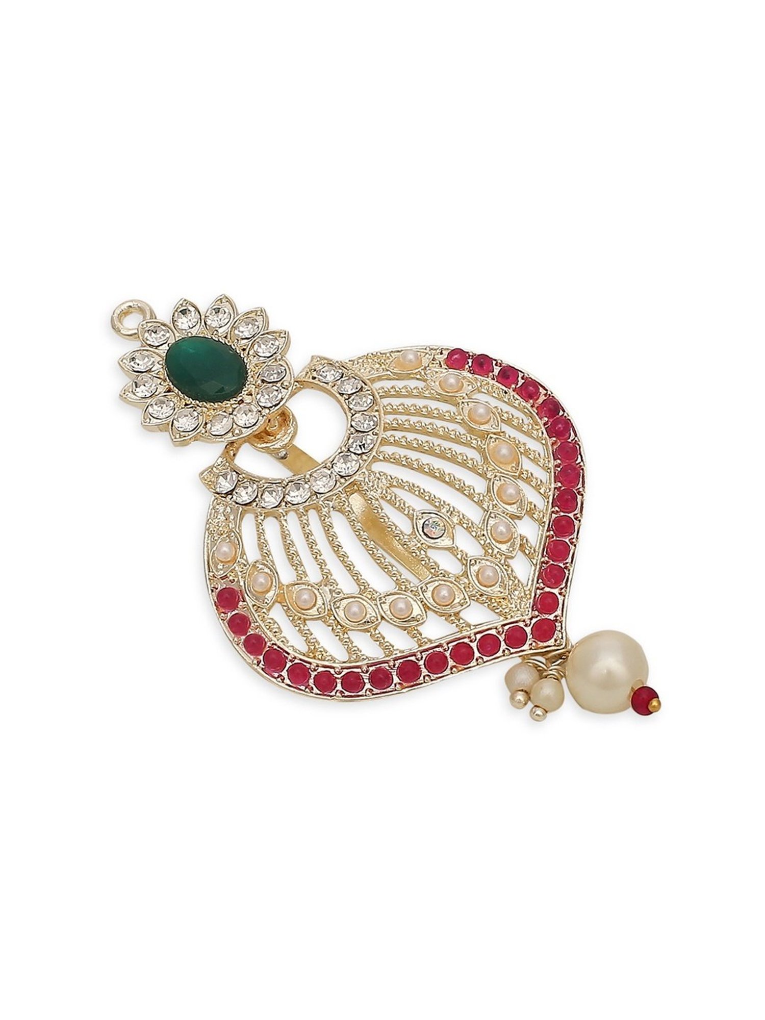 OOMPH Maroon & Green Stones Ethnic Chandbali Style Hair Bun Pin Juda Pin