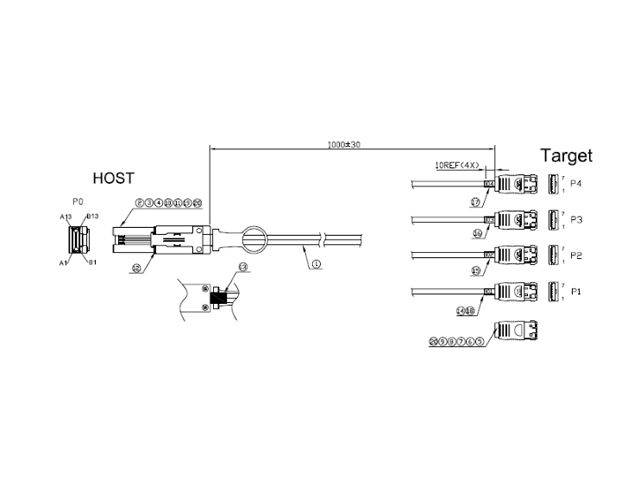 iStarUSA K-SF88XES-1M 3.28 ft. miniSAS SFF-8088 to 4x eSATA 1 meter Cable