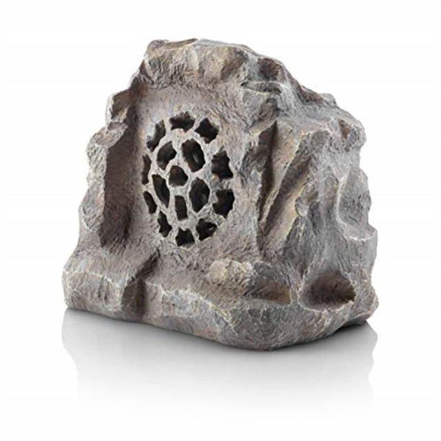 alpine corporation's revolutionary solar & bluetooth outdoor rock speaker usb charging option enabled comes with 1 year warranty grey