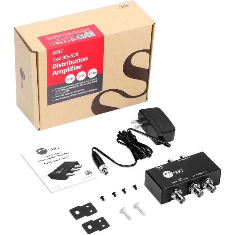 SIIG 1x4 3G-SDI Distribution Amplifier - 1920 x 1080 - 984 ft Maximum Operating Distance - Metal, Aluminum - TAA Compliant
