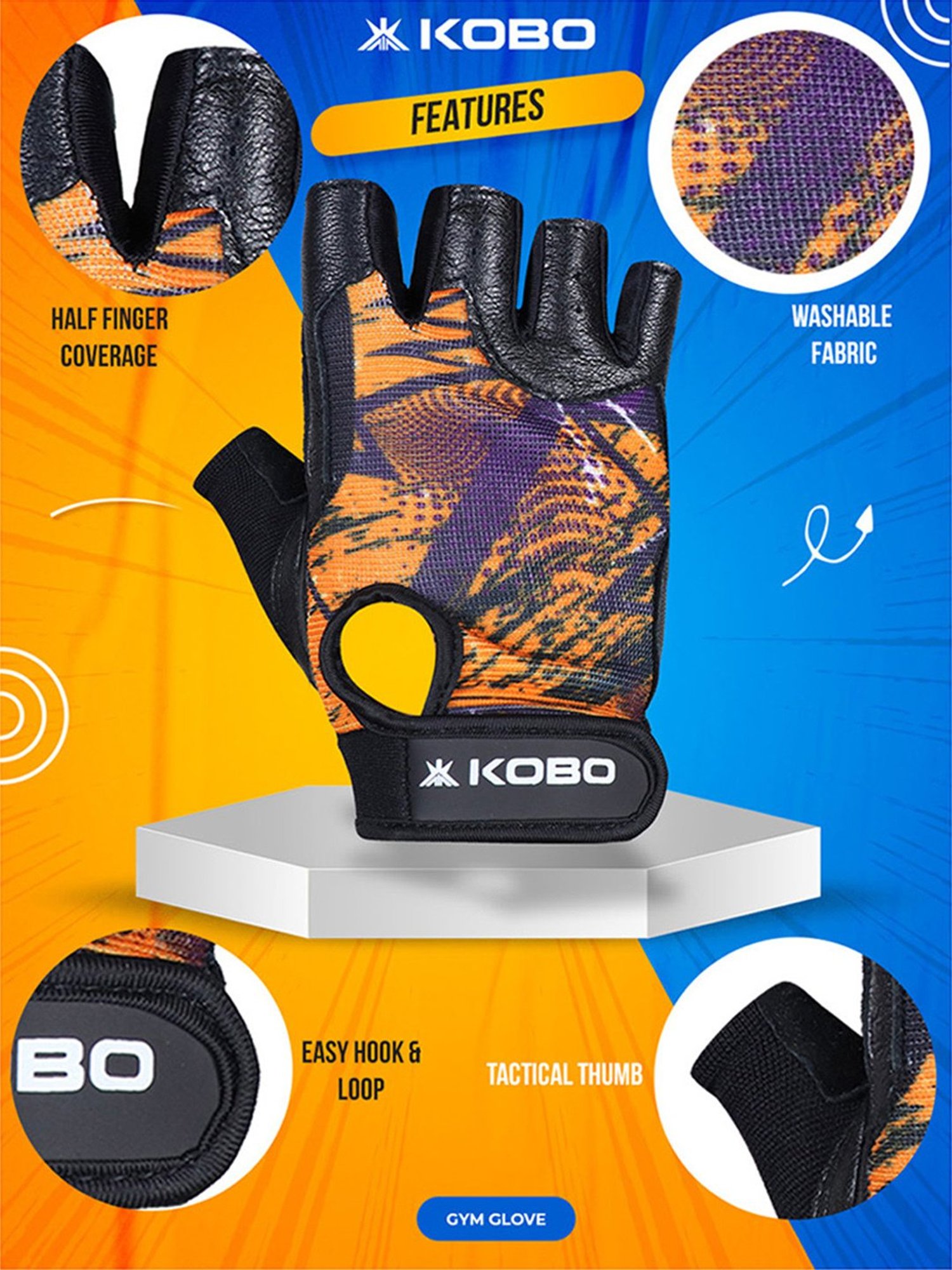 Kobo Weight Lifting Gym Gloves (Orange) Size - M