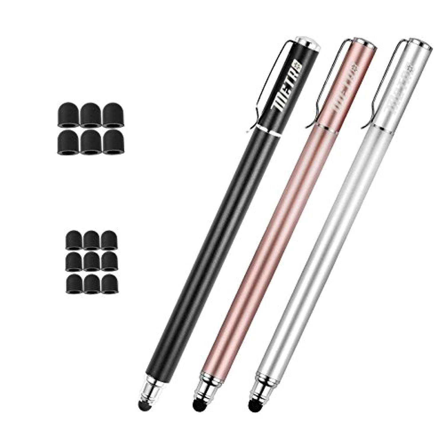 capacitive stylus pens, rubber tips 2-in-1 series, high sensitivity & precision styli pens for touch screens devices (black/sil
