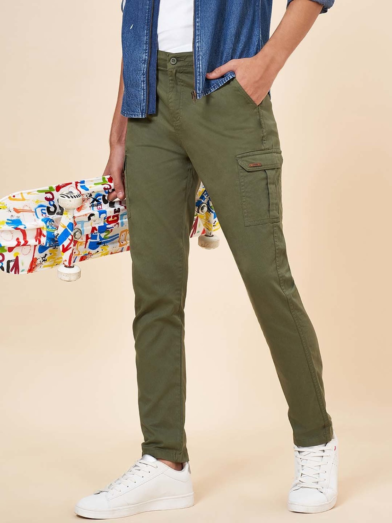 Coolsters by Pantaloons Boys Olive Cotton Regular Fit Trousers