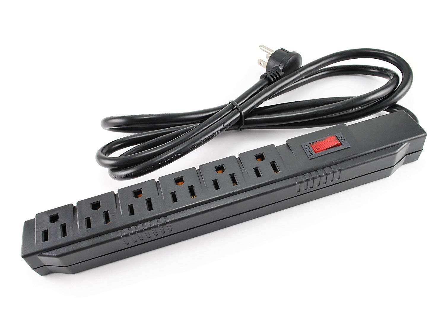 CablesOnline 6 Outlet Surge Strip , Horizontal , 250 Joules, (6 ft.) Cable, with Right Angle Plug
