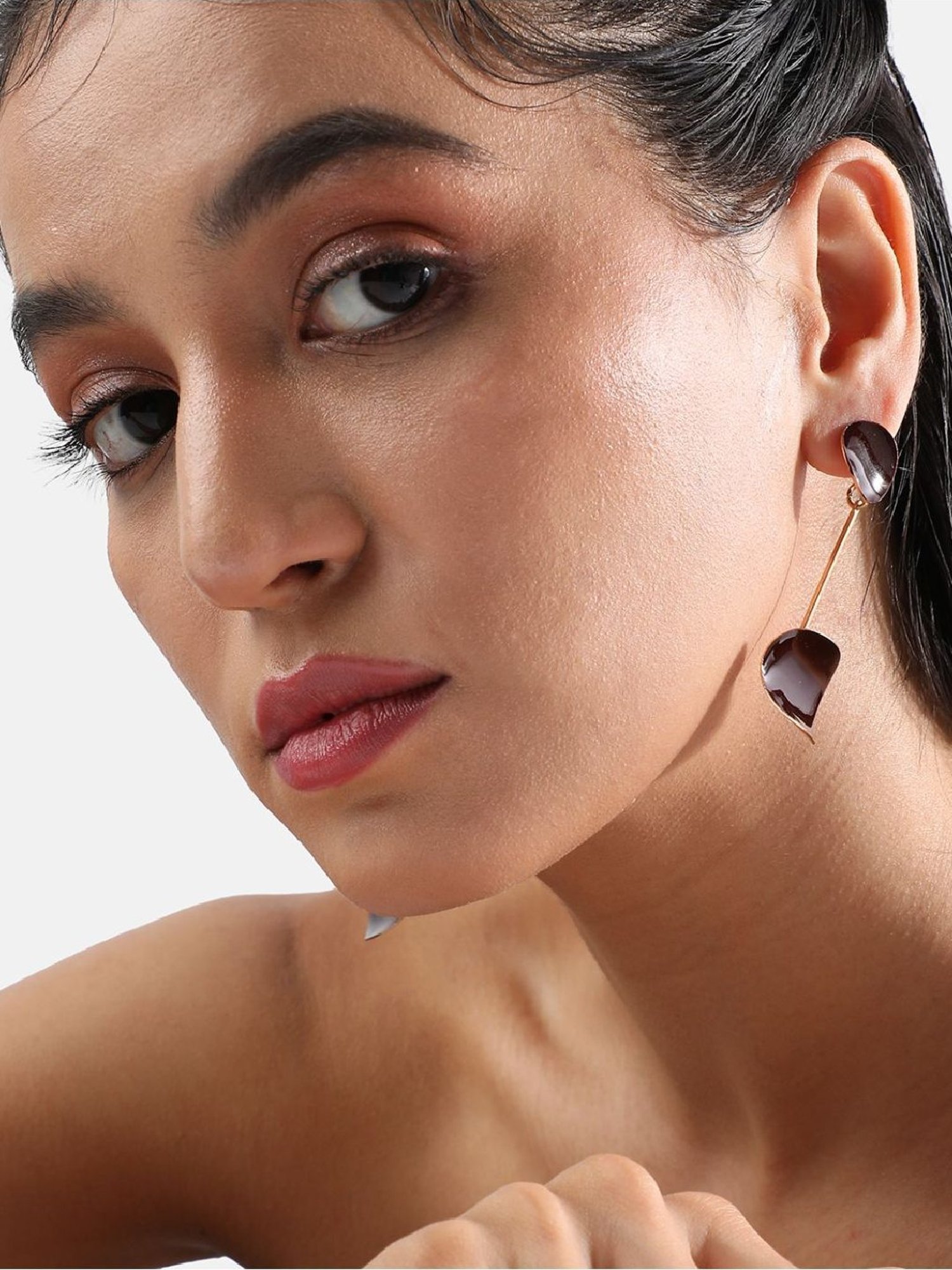 Sohi Women's Stone Charm Drop Earrings  Coffee Brown