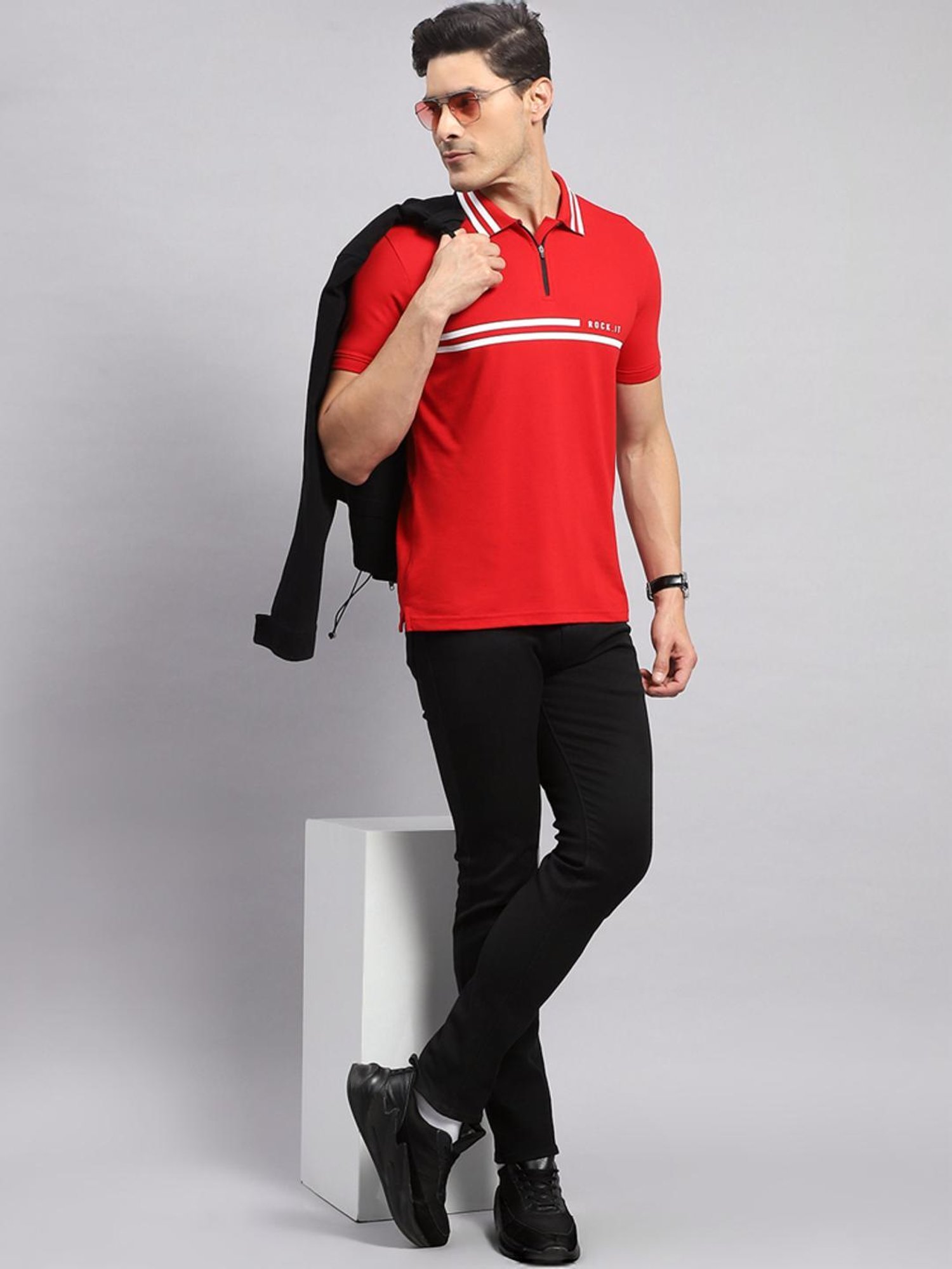 Rock.it Red Cotton Regular Fit Printed Polo T-Shirt