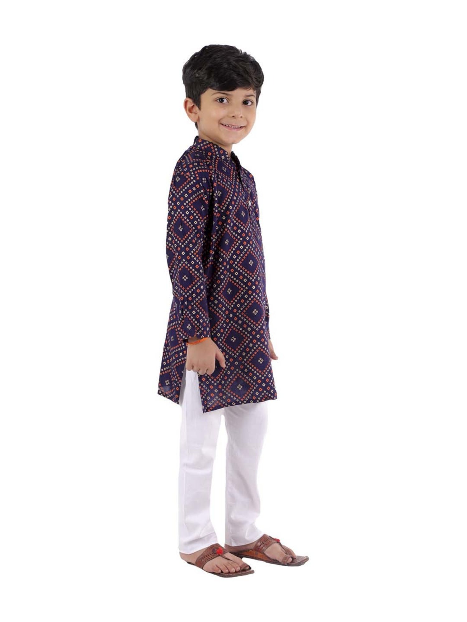 Ahhaaaa Kids Navy & White Cotton Printed Kurta Set