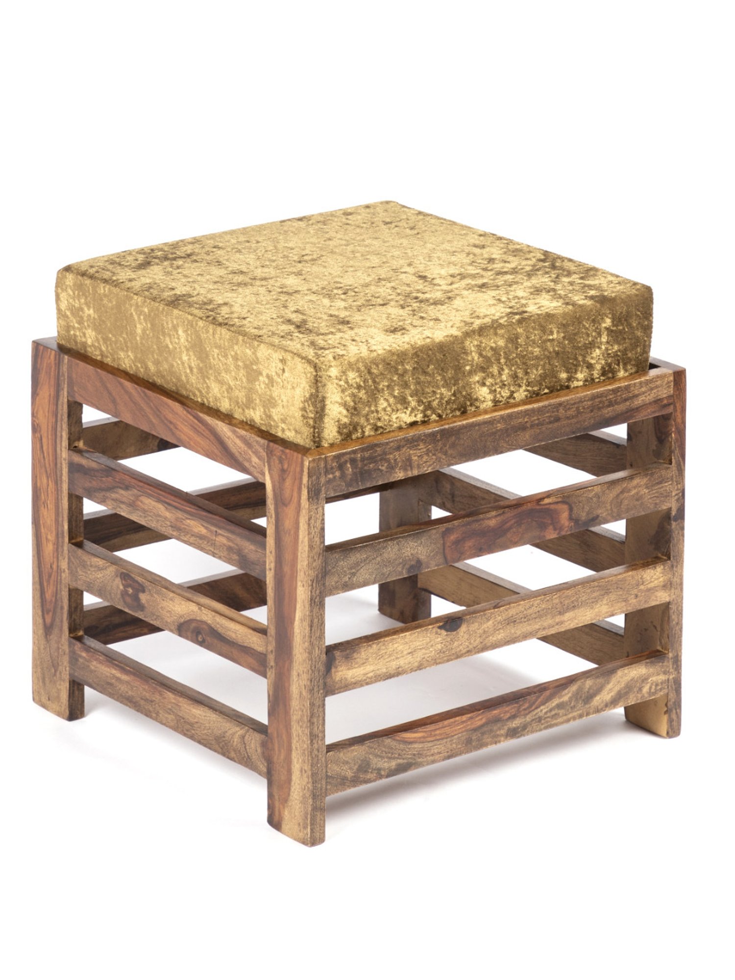 Ikiriya Houston Solid Brown & Green Sheesham Wood Stool Teak Finish