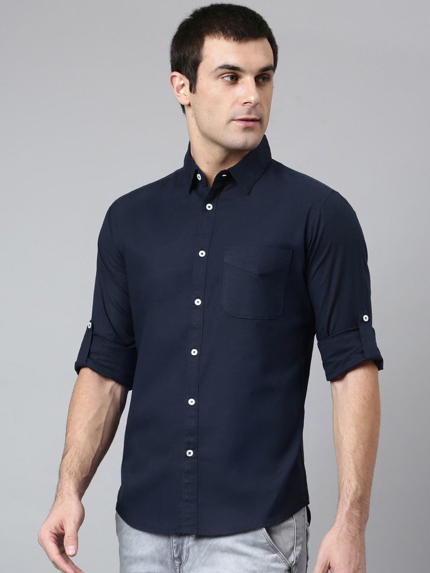 Dennis Lingo Navy Cotton Slim Fit Shirt