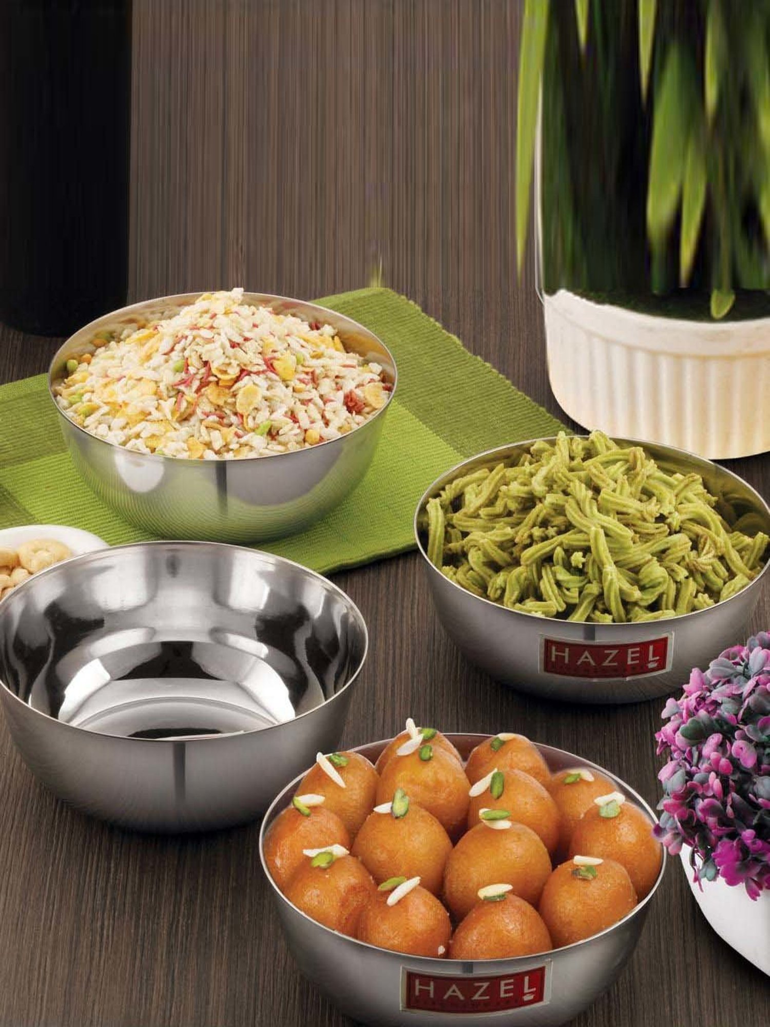 HAZEL Silver Stainless Steel Wati Mixing Bowls (1.35 L) - Set of 4