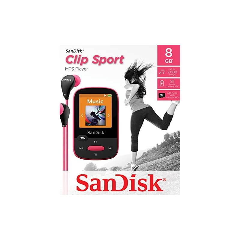 8GB Clip Sport MP3 Player Pink LCD Screen and FM Radio SDMX24008GG46P