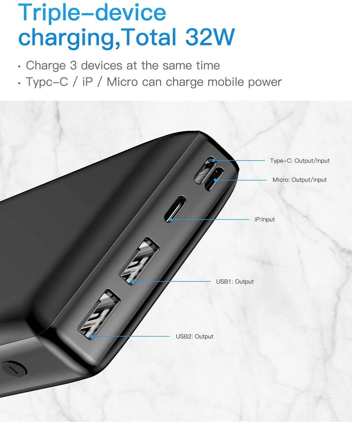 Power Bank 30000mah Baseus 3A Fast Charging Portable Charger with 3 Speed Recharging 3 Output Port Portable Charger for iPhone 11 Pro Max iPad Mac Samsung Galaxy USB-C Laptops and More (Black)