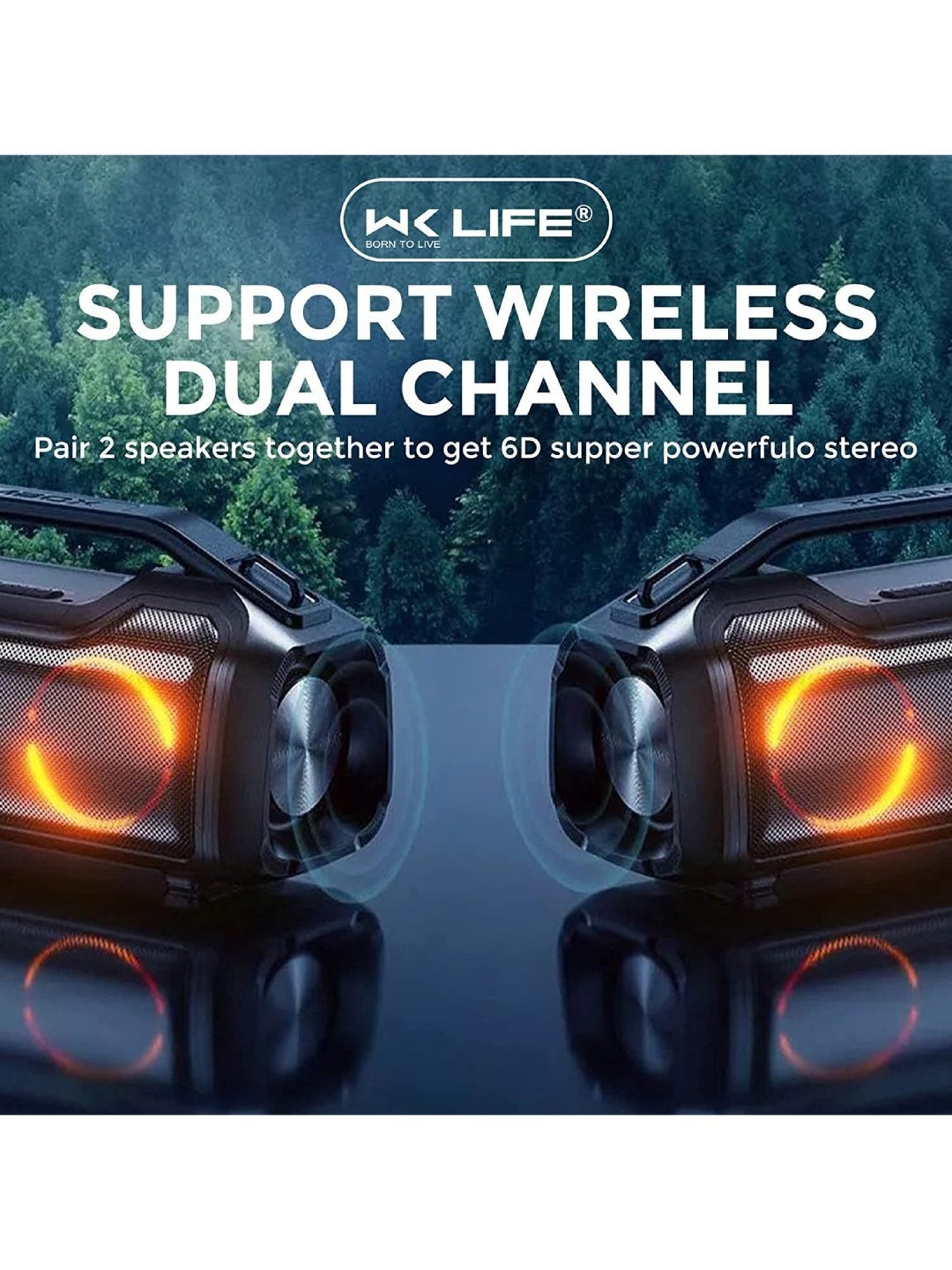 WK Life D28 Bass Monster HiFi Bluetooth Wireless Party Speaker 40W with RGB Lights (Black)