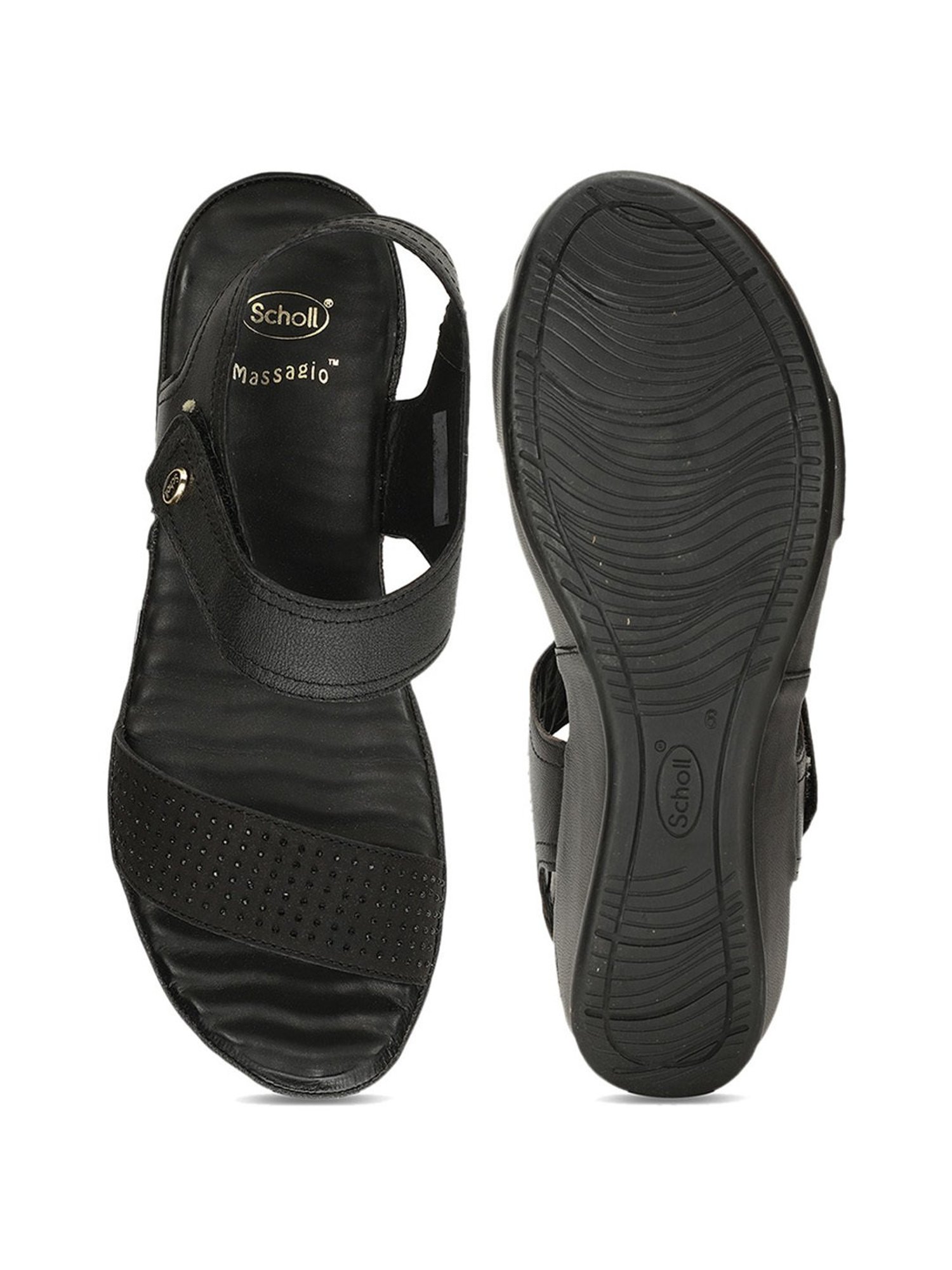 Scholl by Bata Women's Black Ankle Strap Wedges