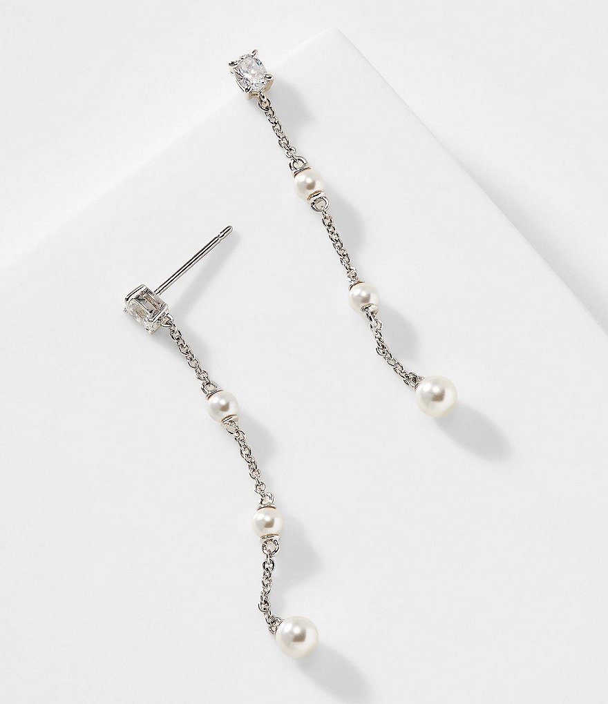 Nadri Emilia Pearl and Cubic Zirconia Chain Linear Earrings