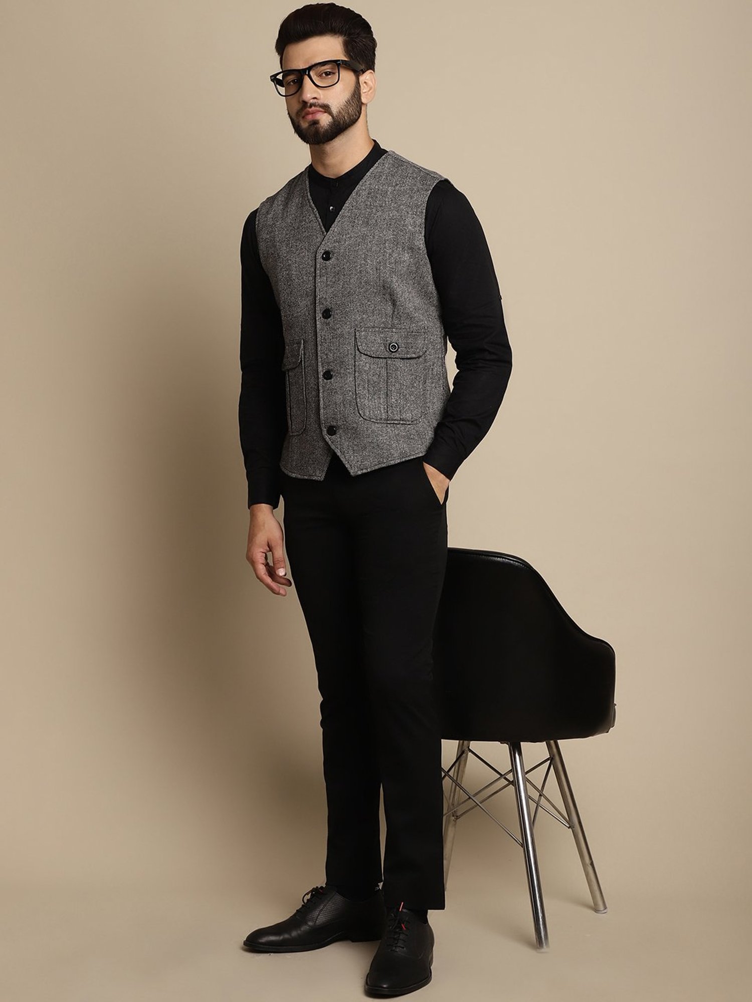 Even Charcoal Regular Fit V Neck Waistcoat
