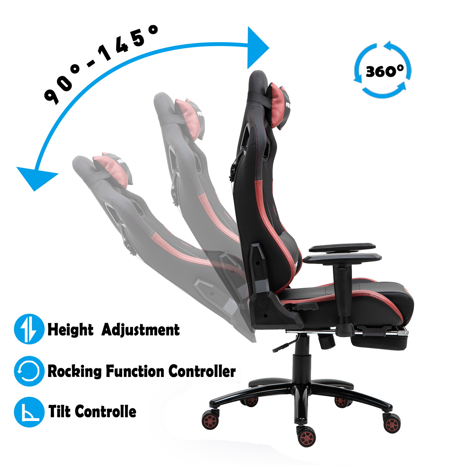 Walsport High-Back Racing Gaming Chair Office Chair Recliner Computer Chair Adjustable PU Leather Desk Chair with Massage Lumbar Support Footrest