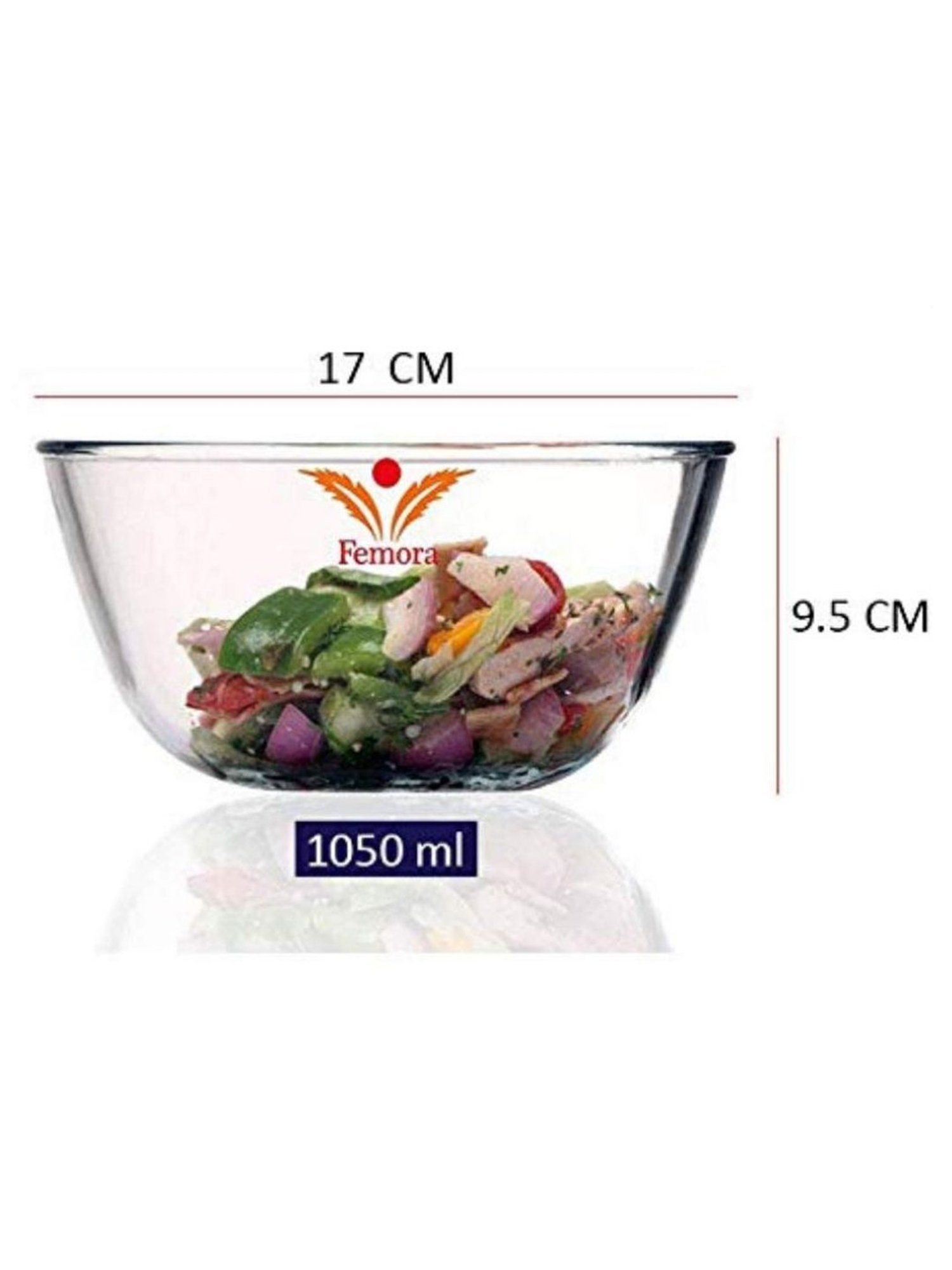 Femora Borosilicate Glass Microwave Safe Mixing Bowl (1050 ml) - Set of 1