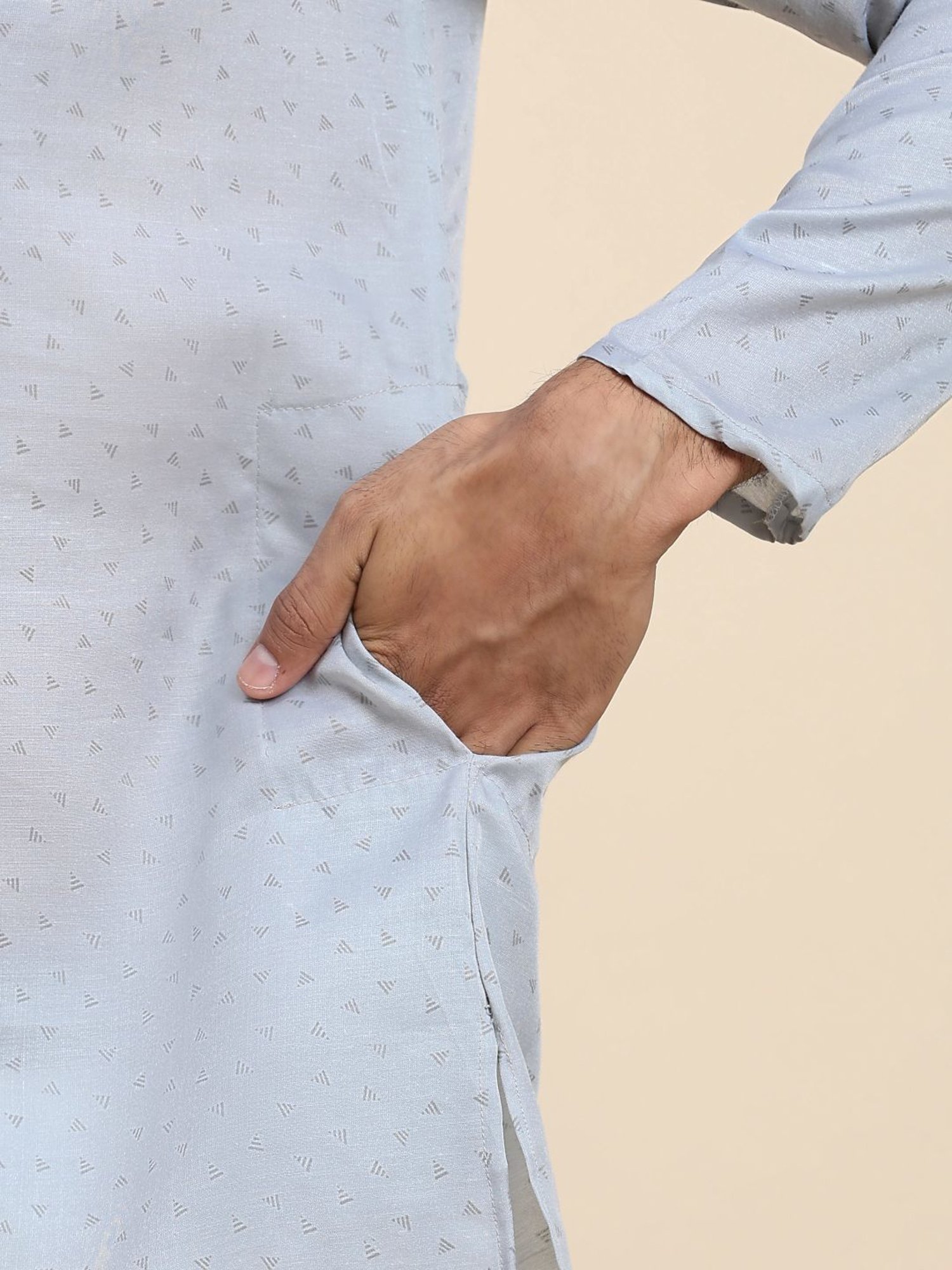 Pro-Ethic Style Developer Grey & White Cotton Regular Fit Printed Kurta Bottom Set