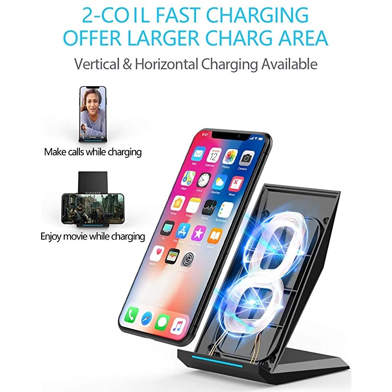 Fast Wireless Charger  Qi Certified Charger Wireless Charging Stand Compatible iPhone 1111 Pro11 Pro MaxXSXS MaxXRX88 PlusSamsung Galaxy S10+ S9 S8 S7 Note 1098 and QiEnabled Phone