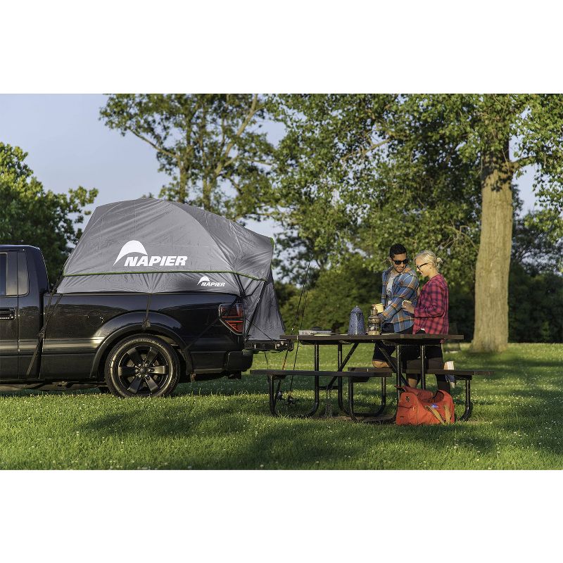 Napier 19 Series Backroadz Full Size Short Bed Truck Tent with Weather Protection and Storm Flaps for Camping in Spring, Summer, and Fall, Gray/Green