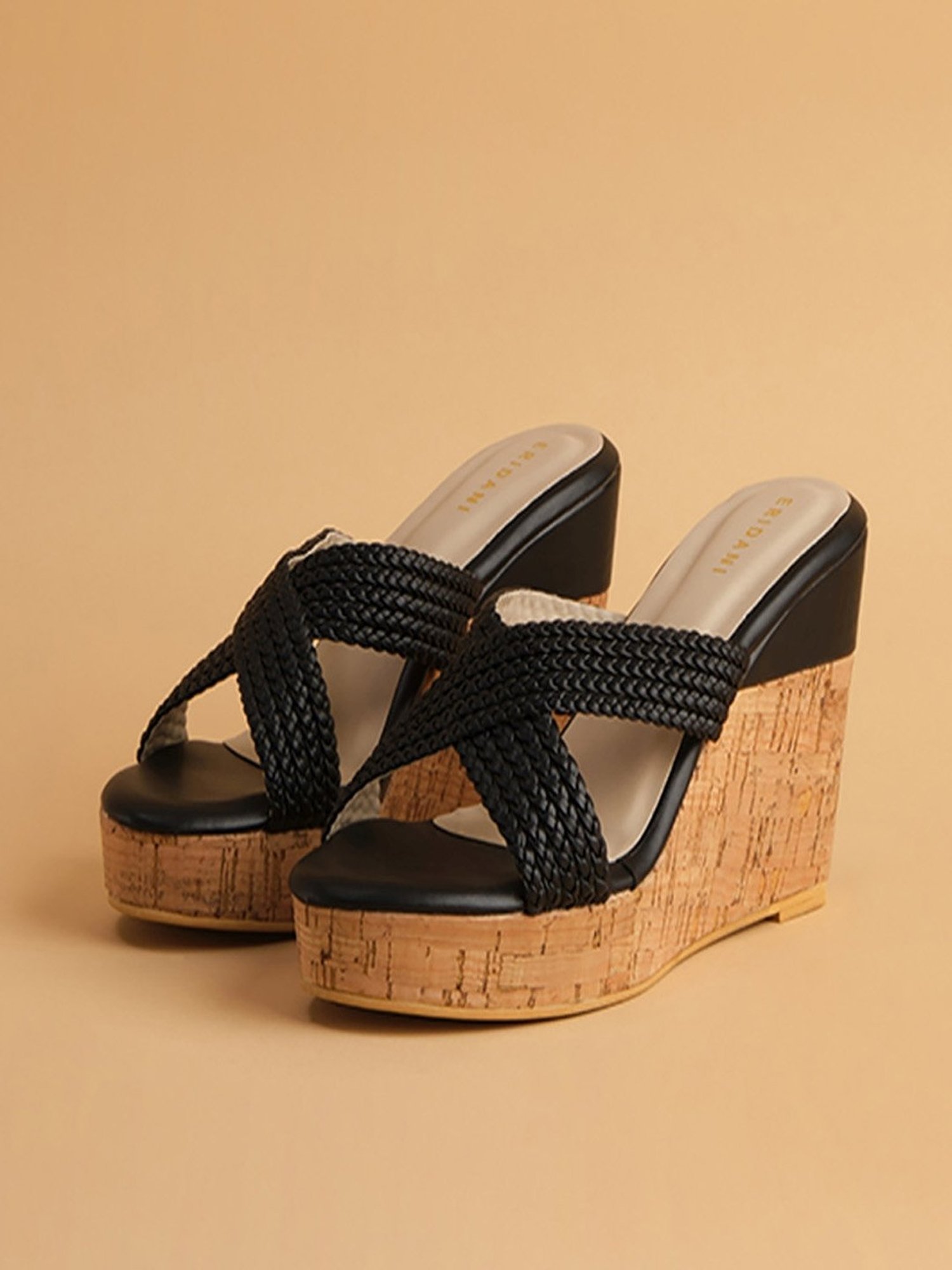 Eridani Women's Malia Black Cross Strap Wedges