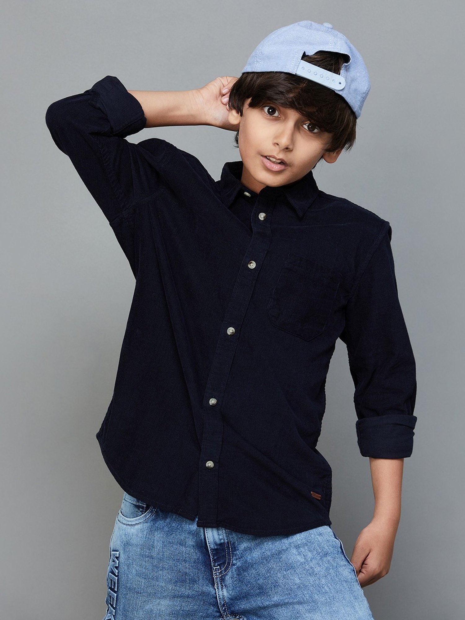 Fame Forever by Lifestyle Kids Navy Cotton Regular Fit Full Sleeves Shirt