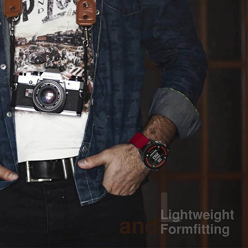 Band Compatible with Garmin Fenix 6/Fenix 6 Pro/Fenix 5/5 Plus/Forerunner 935/945/Quatix 6/Approach S62/S60, Fine Woven Nylon Adjustable Replacement Strap with Metal Buckle - Red