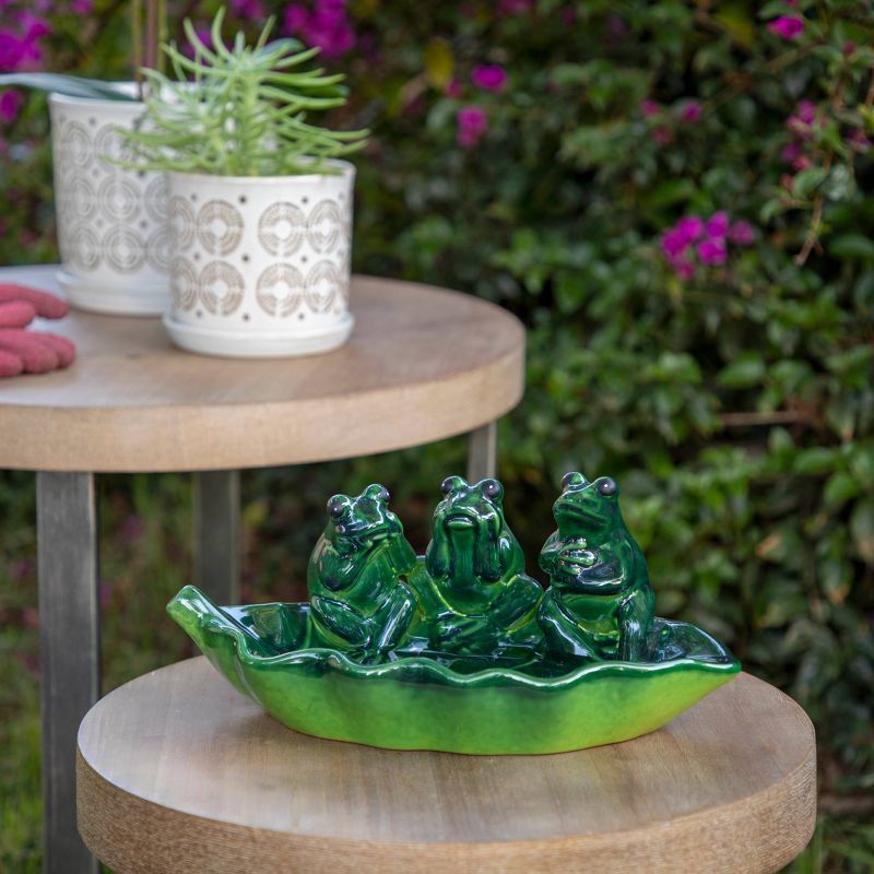 12" Ceramic Frog Trio Bird Feeder Green - Sagebrook Home