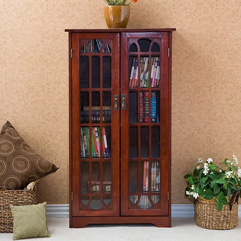 Window Pane Storage Adjustable Shelves Display Cabinet, 47.75" H x 26.25" W x 9.5" D, Cherry