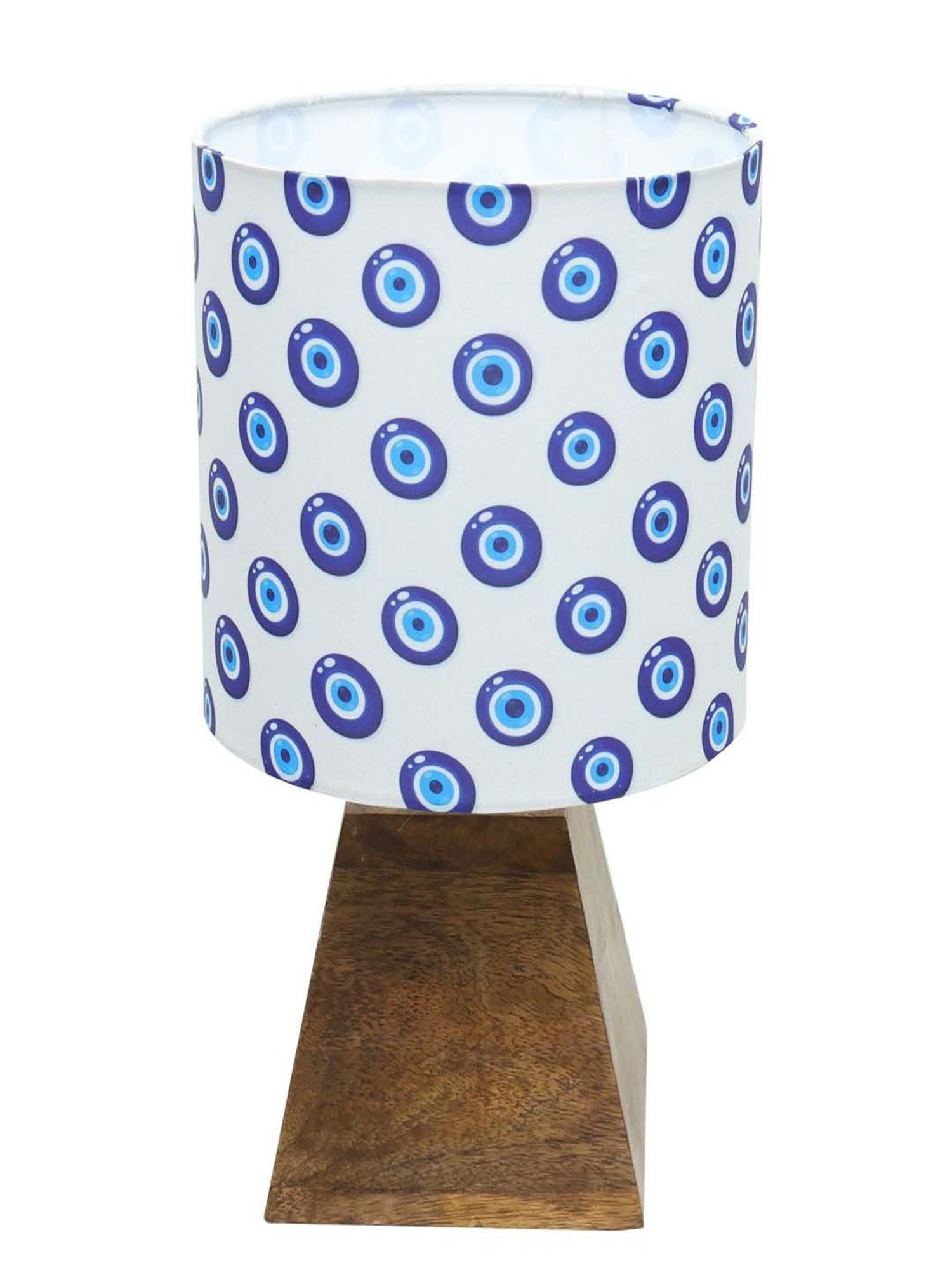Homesake Turkish Evil Eye Multicolor Wood Pyramid Table Lamp with Fabric Lampshade