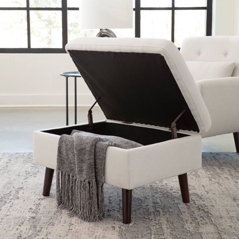 Tufted Fabric Mid-Century Modern Storage Ottoman & Walnut Legs Beige - OFM