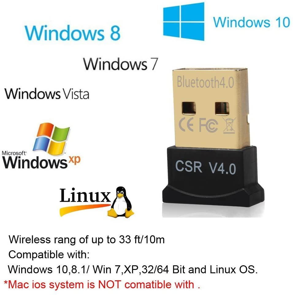 Mini USB Bluetooth 4.0 Dual Mode Adapter Dongle for Windows 10 8 7 Vista XP 32/64 Bit Linux Black