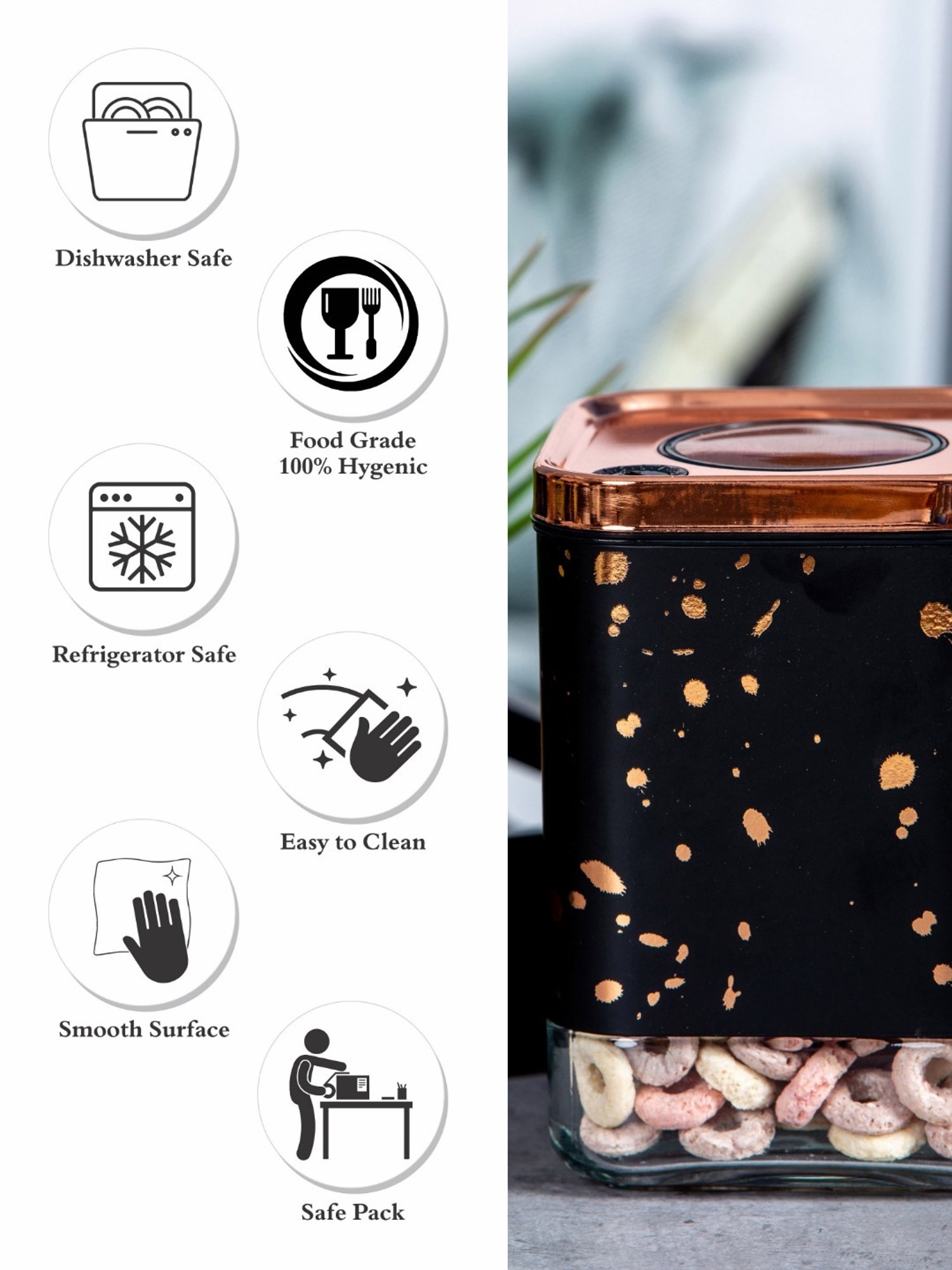 White Gold Black Glass Storage Jar with Lid (0.5L)