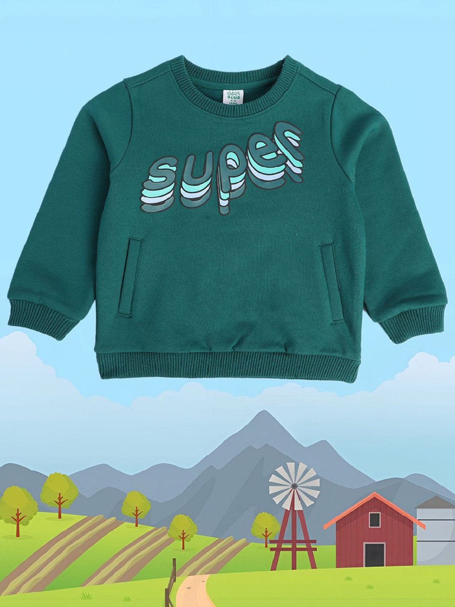 MINIKLUB Kids Green Graphic Print Full Sleeves Sweatshirt