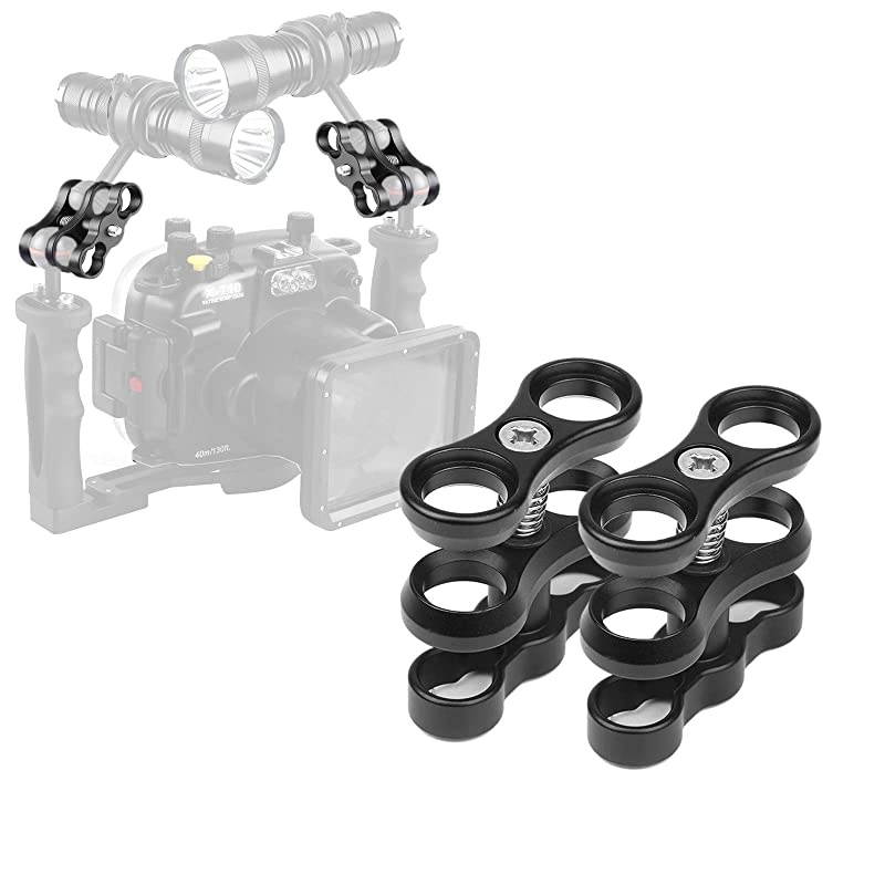 2 PCS x 1quot Inch Aluminum Standard Long Ball Clamp Mount for Underwater Diving Light Arm SystemWork with Ram Mounts
