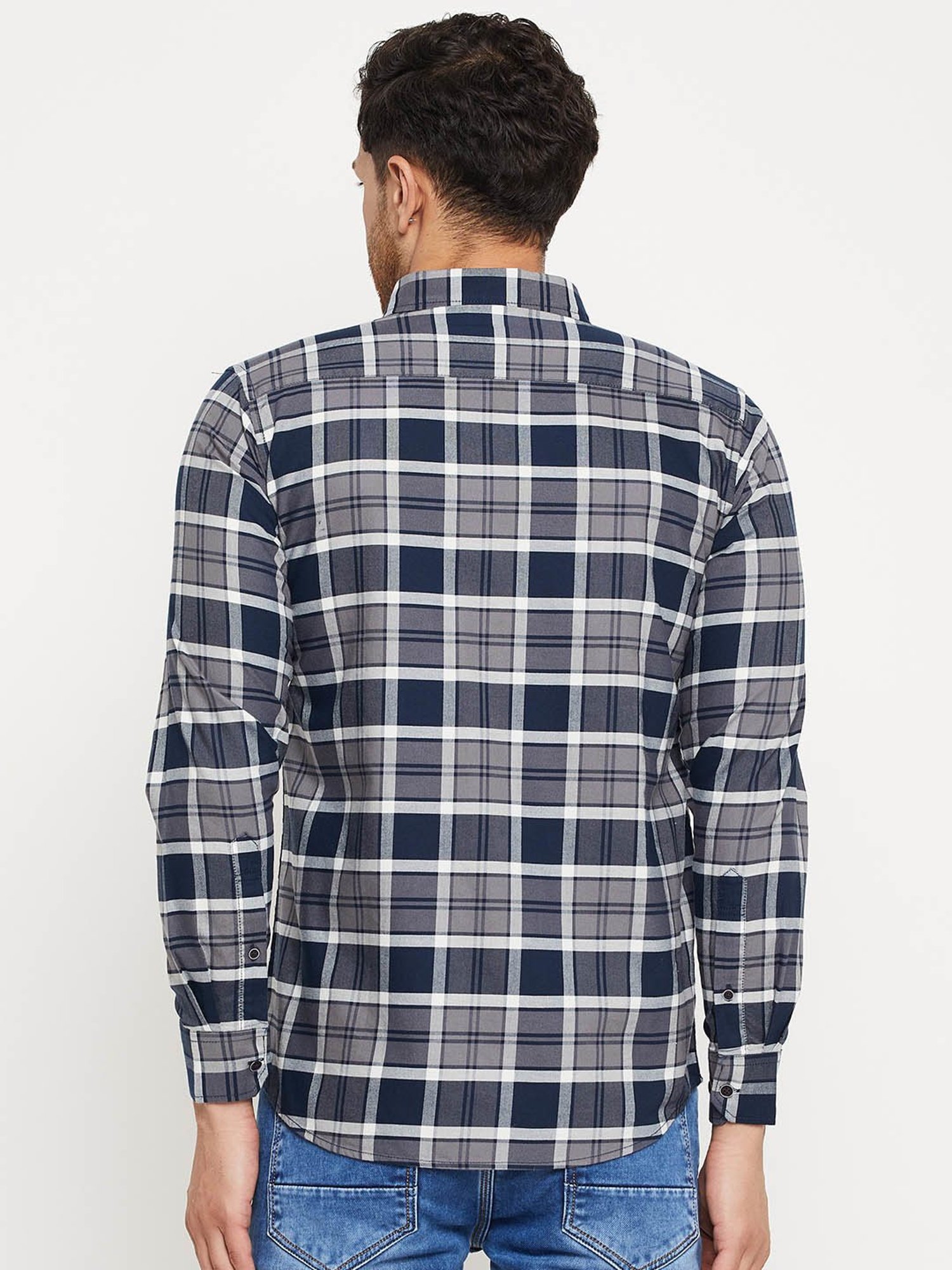 Duke Dark Grey Slim Fit Checks Shirt