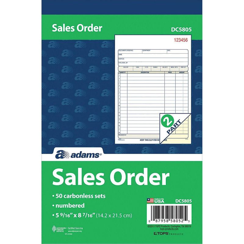 Adams Carbonless Sales Order Books 8" x 6" 2-Parts 446734