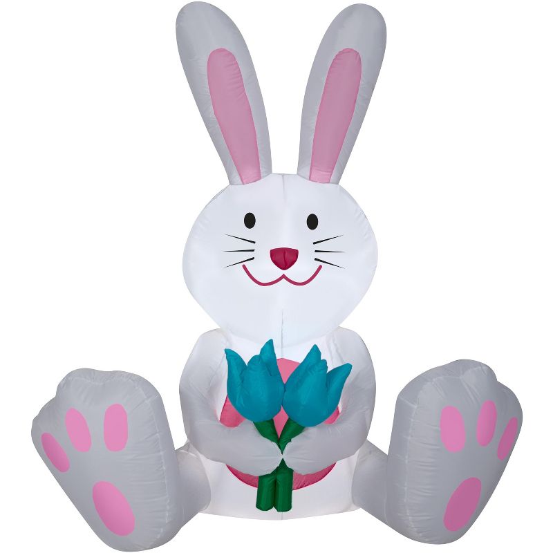 Northlight Easter 4' Inflatable Prelit Bunny Driving an Egg Car Outdoor Decoration - White/Pink