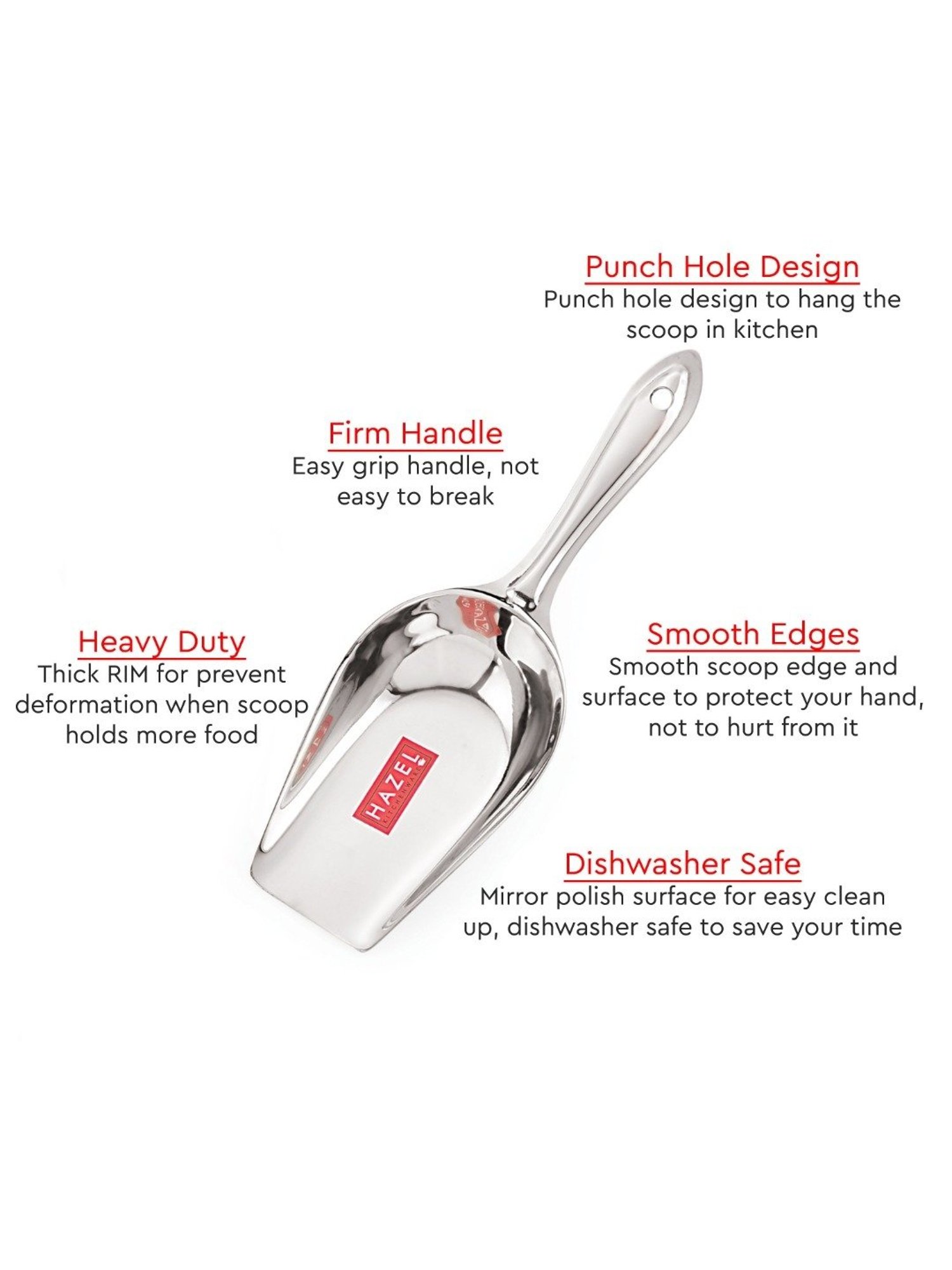 HAZEL Silver Stainless Steel Kitchen Scoop for Grocery - Set of 3