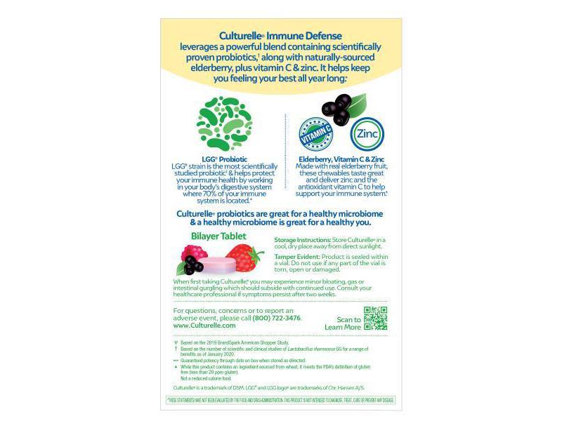 Culturelle Adult Immune Defense Probiotic + Elderberry, Vitamin C, Zinc Chewable for Women and Men - 28ct