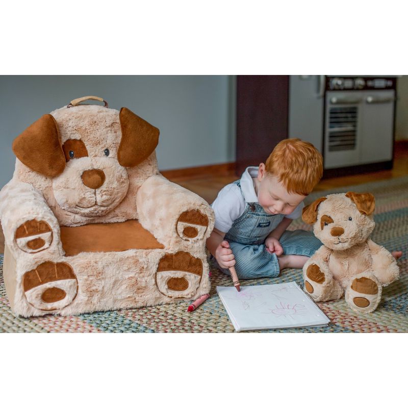 Soft Landing Darling Duos Gray Dog Children's Soft Chair and Stuffed Animal Bundle