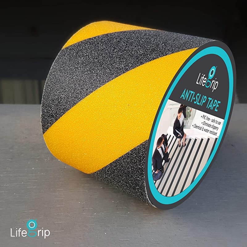 Anti Slip Traction Tape 4 Inch x 30 Foot Best Grip Friction Abrasive Adhesive for Stairs Safety Tread Step Indoor Outdoor Caution YellowBlack