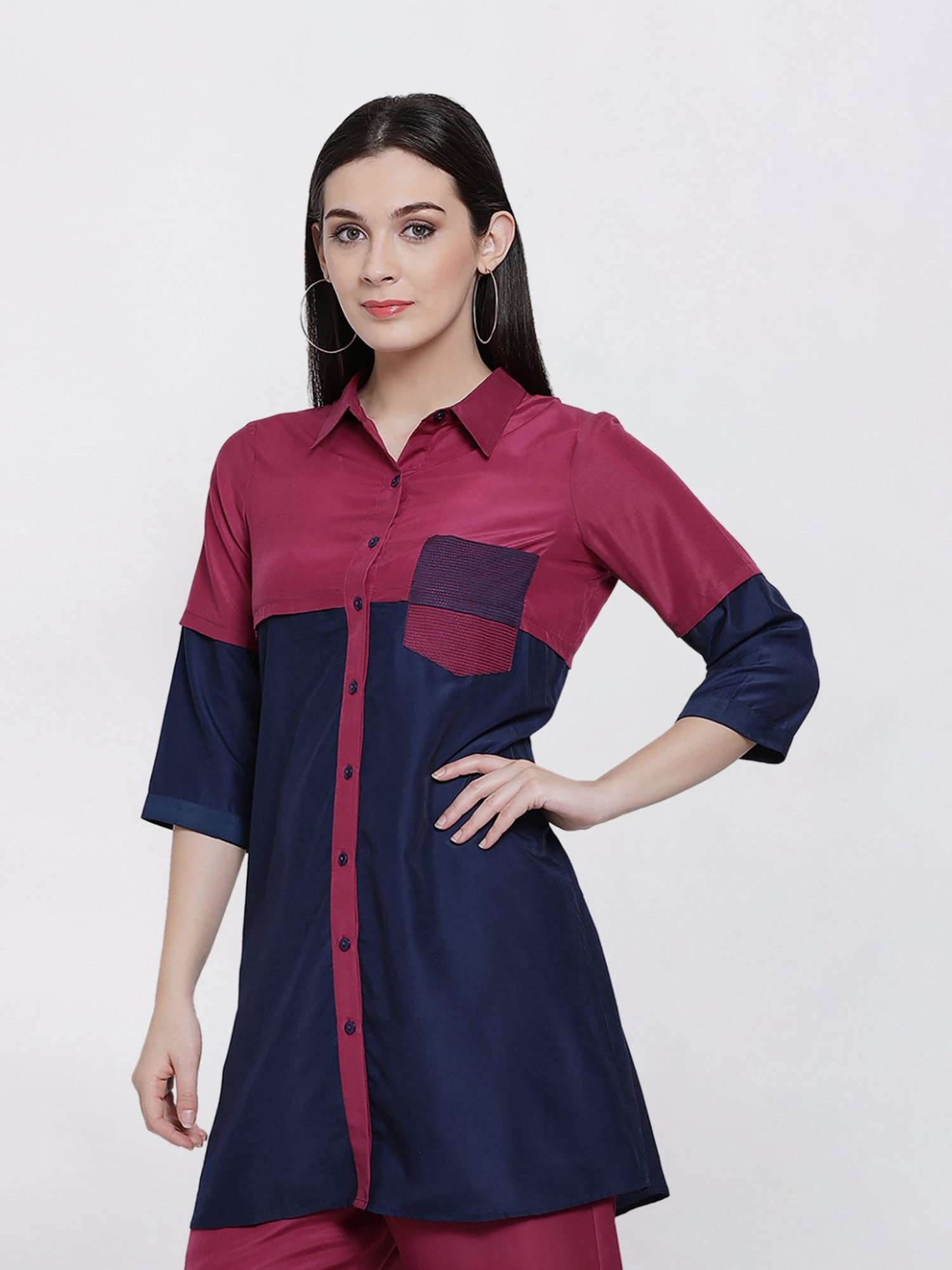 Office & You Navy & Pink Regular Fit Shirt