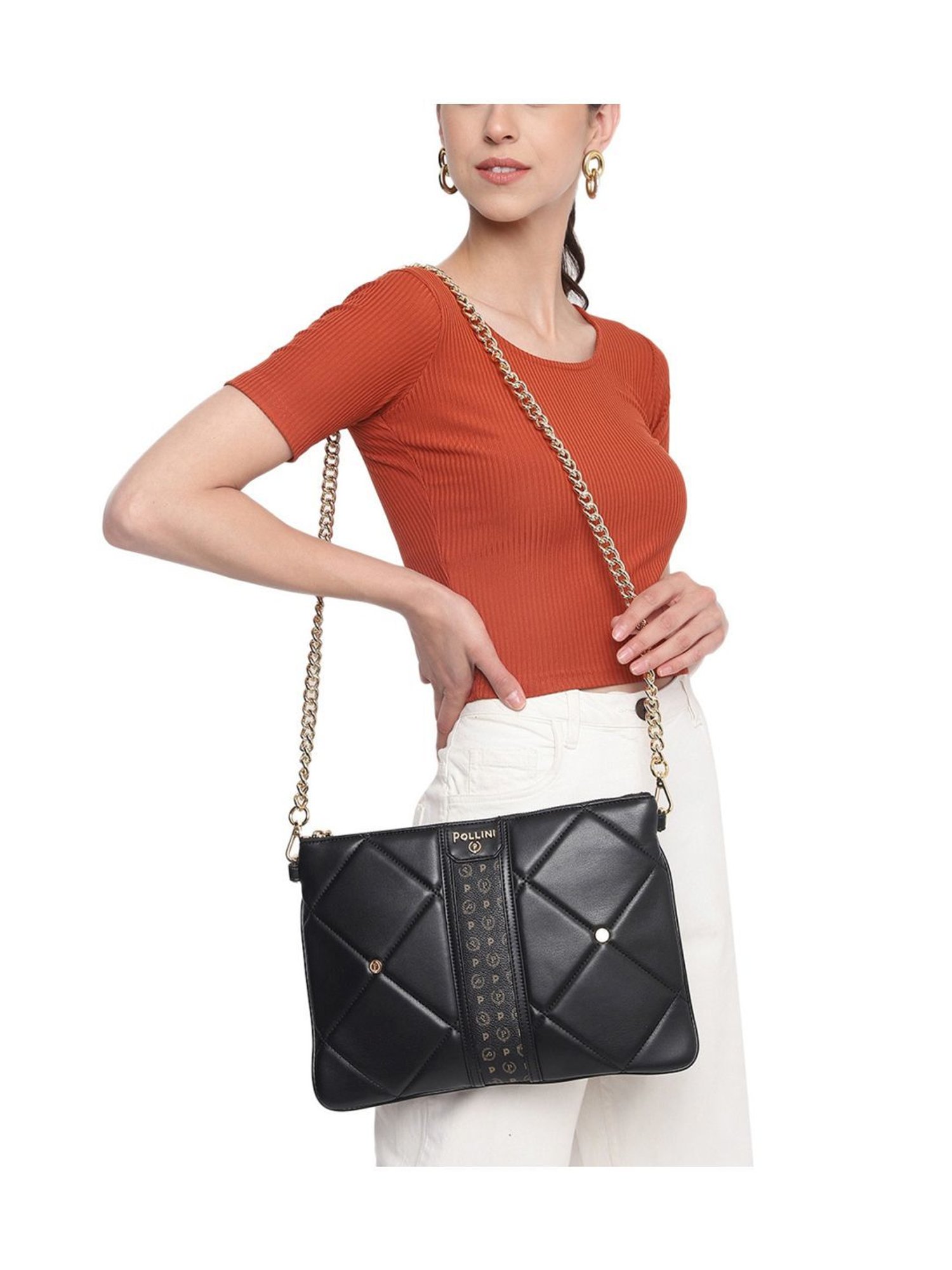 Pollini Black Quilted Small Shoulder Bag