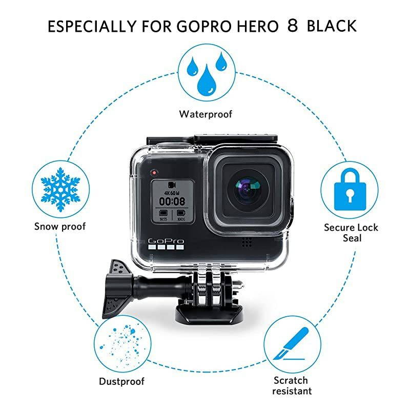 Accessories Kit for GoPro Hero 7 White/Silver Waterproof Housing+Tempered Glass Screen Protector+Carrying Case+Sleeve Case+Carabiner+Anti-Fog Inserts for Go Pro Hero 7White/Silver