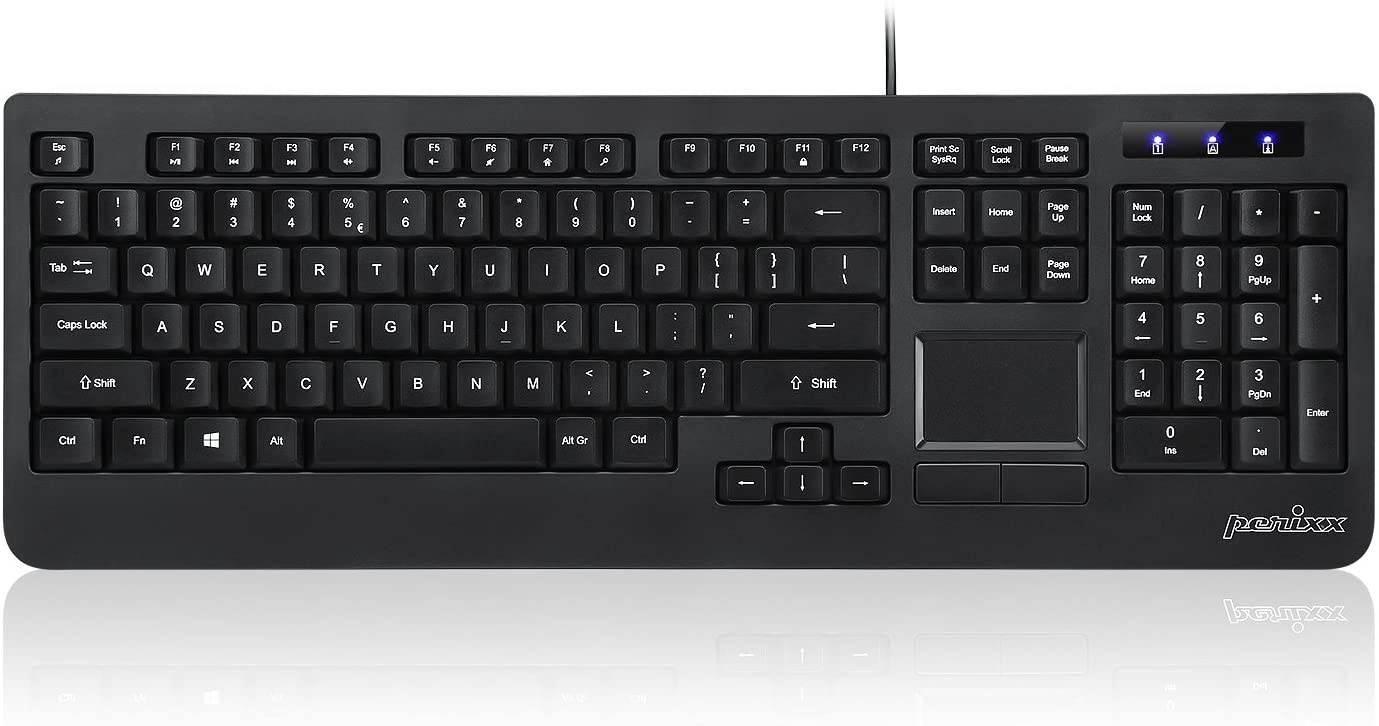 Perixx PERIBOARD-513II Wired USB Keyboard with Touchpad, Membrane Key Trackpad Keyboard with 10 Hot Keys, Black, Full US Layout