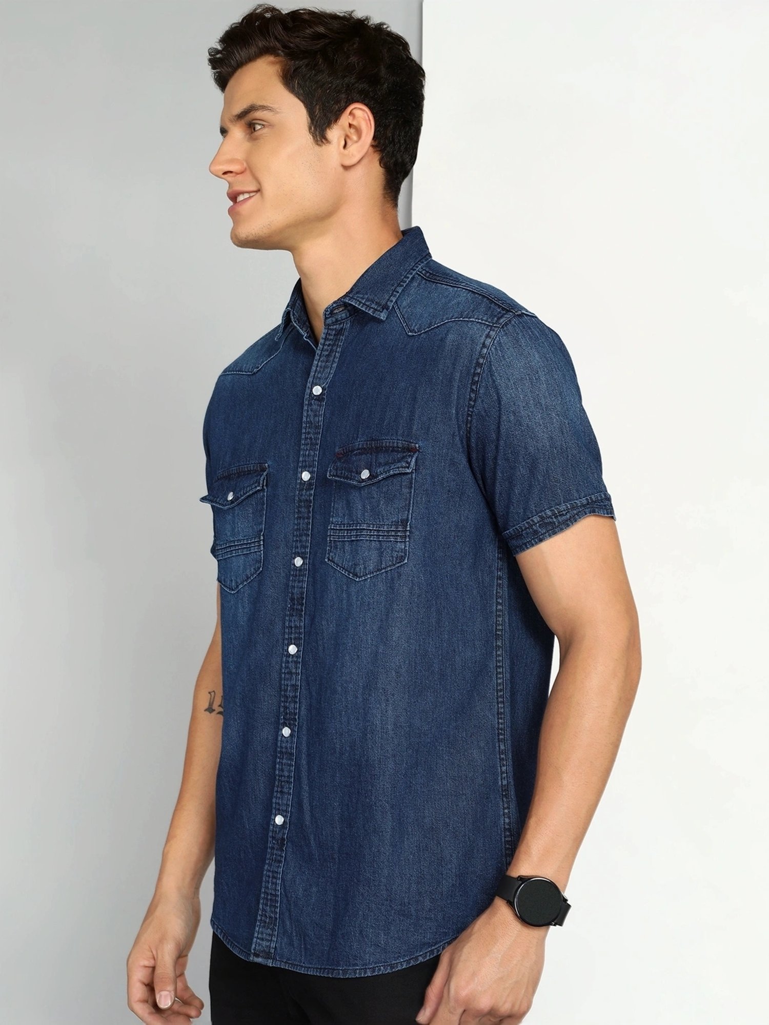 Kuons Avenue Blue Slim Fit Denim Shirt